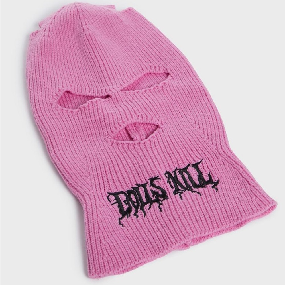 Dolls Kill PINK DK LOGO SKI MASK